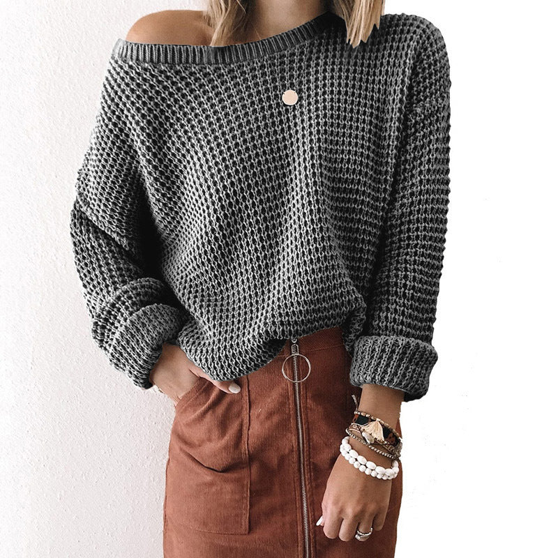 Women's Cozy Knit Asymmetrical Neck Sweater for Autumn and Winter 6