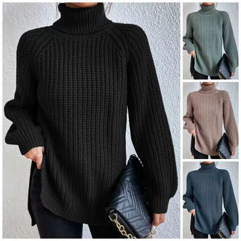 Women's Elegant High Neck Sweater Comfortable Wool Blend 1