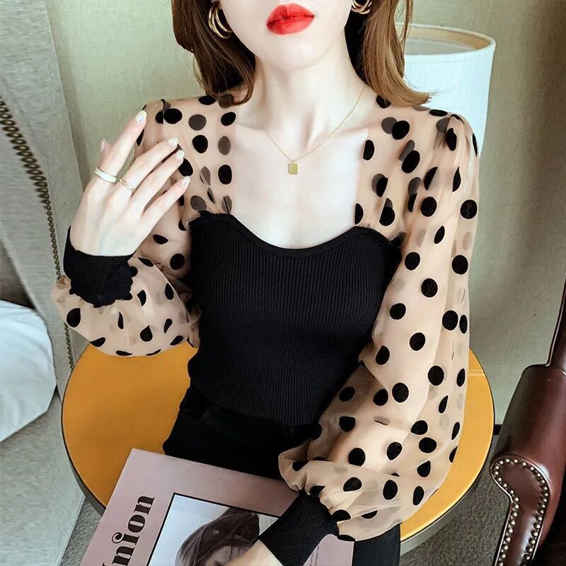Women's Stylish Puff Sleeve Ice Silk Top Slim Fit 9