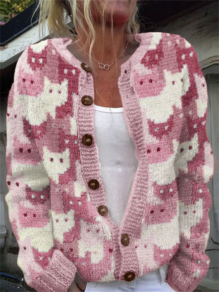 Women's 3D Printed Cardigan Sweater Knit Comfortable Modern Design 14