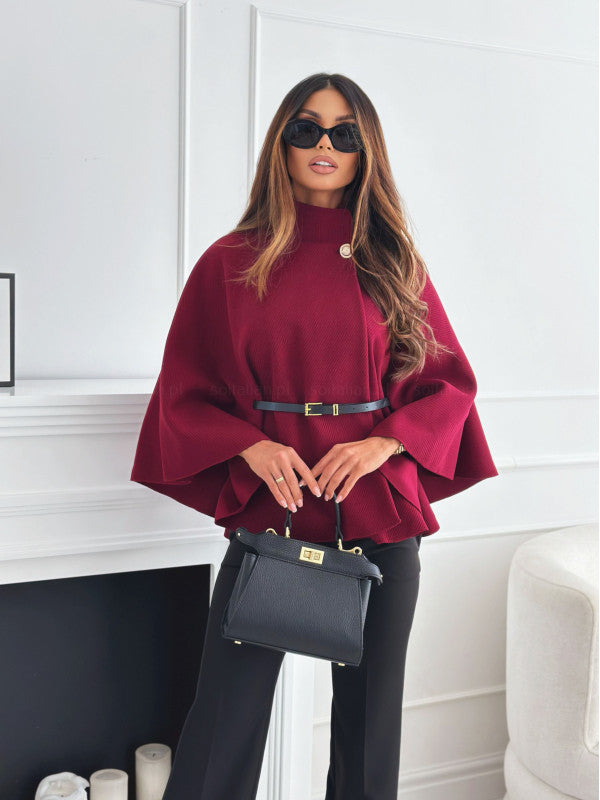 Women's Elegant Structured Poncho with Belt Modern Style 8