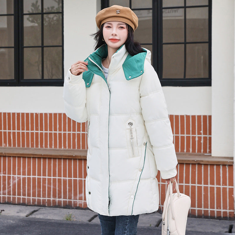 Women's Mid-Length Thickened Down Cotton Coat with Pockets 5