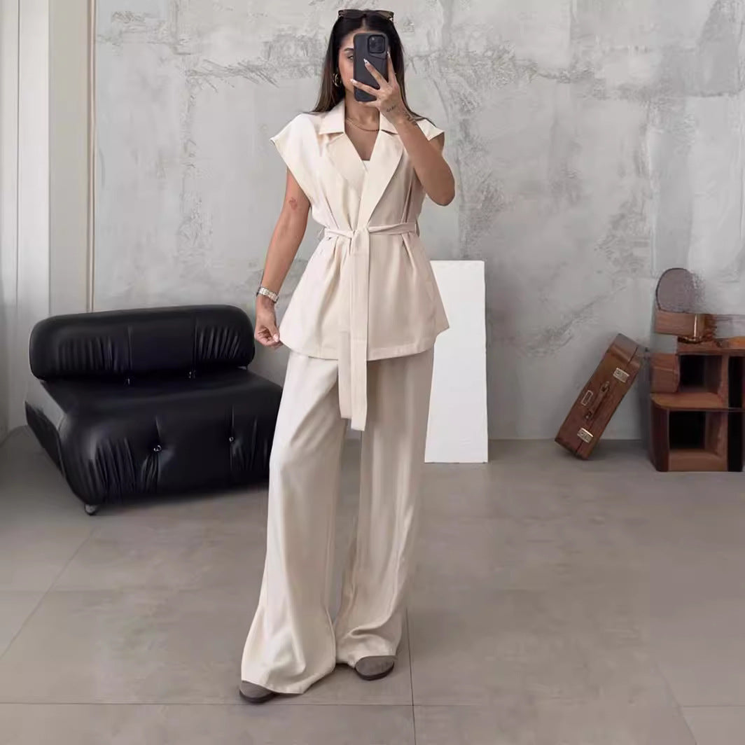 Women's Oversized Sleeveless Cardigan and High-Waisted Pants Set for Chic Comfort 4