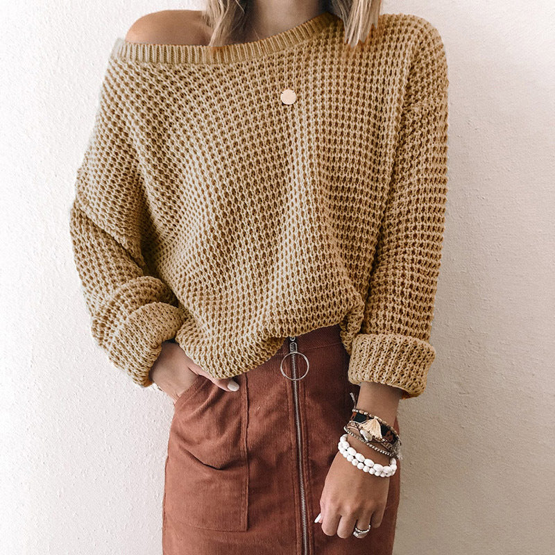 Women's Cozy Knit Asymmetrical Neck Sweater for Autumn and Winter 9