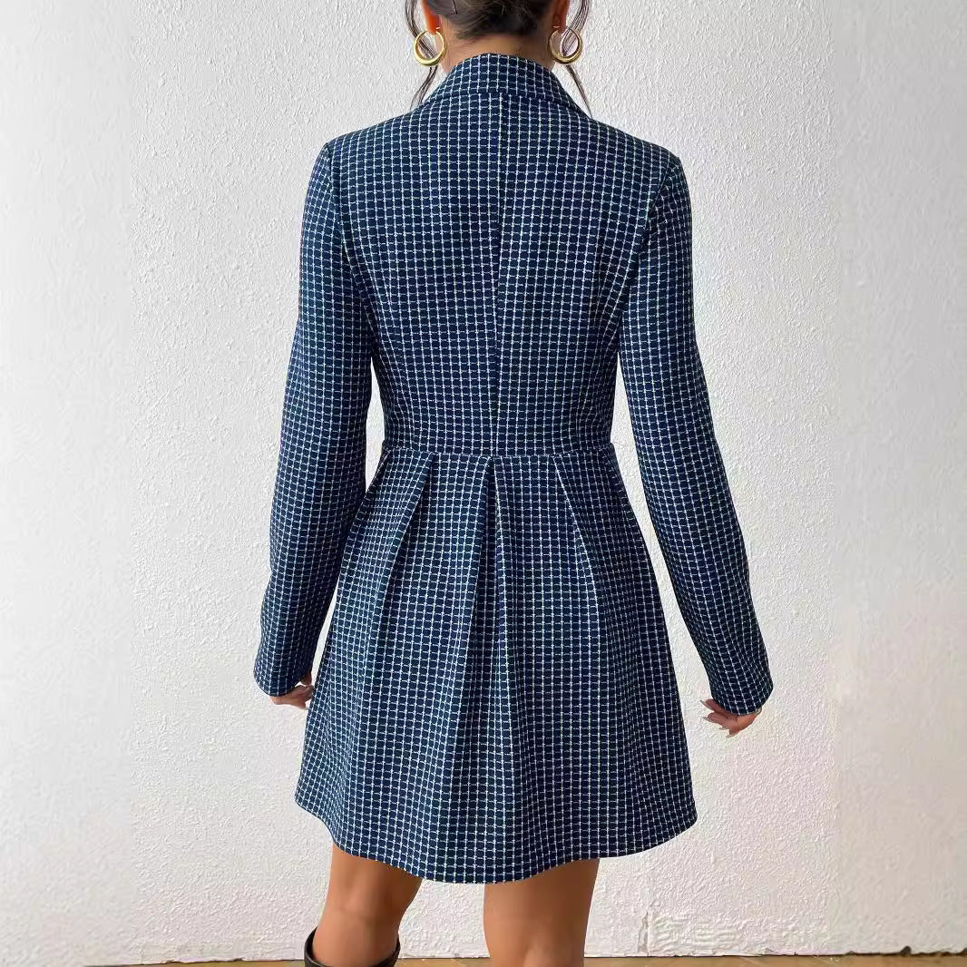 Women's Elegant Winter Coat V-Neck Long Sleeves Plaid Wool 3