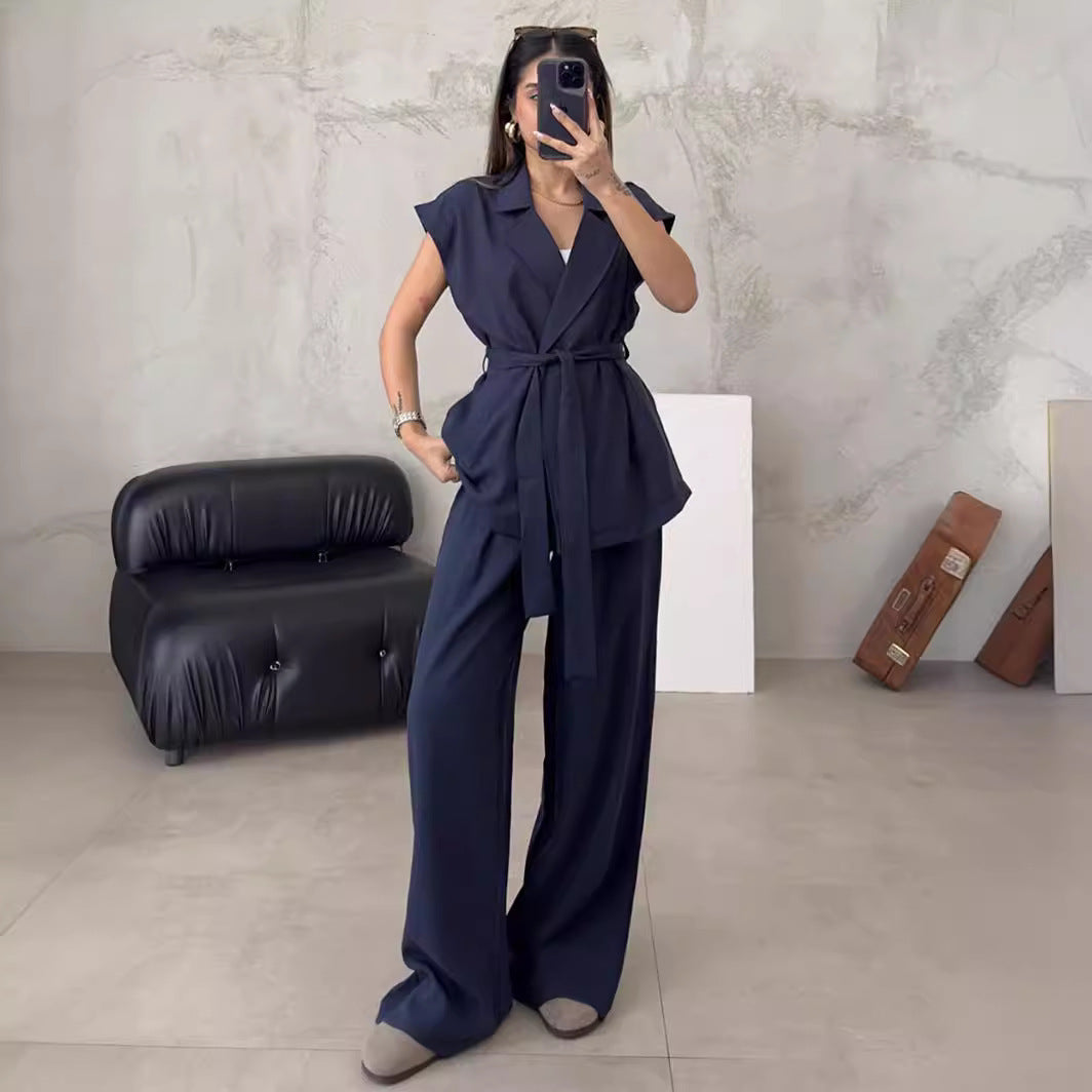 Women's Oversized Sleeveless Cardigan and High-Waisted Pants Set for Chic Comfort 6