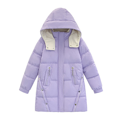 Women's Mid-Length Thickened Down Cotton Coat with Pockets 9