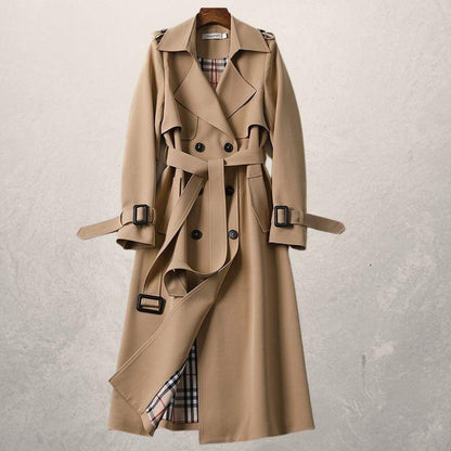 Women's Double-Breasted Trench Coat Warm Fabric with Adjustable Belt 10