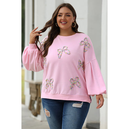 Women's Casual Loose Fit Pullover Sweatshirt with Bow Detail Polyester 7