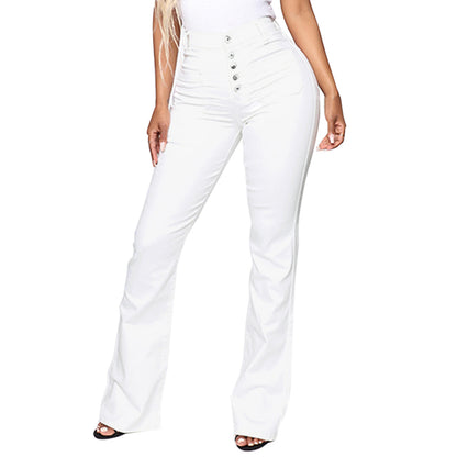Women's Slim Fit Washed Denim Trousers with Pockets 3
