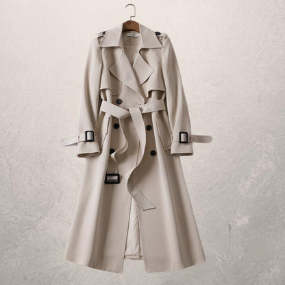 Women's Double-Breasted Trench Coat Warm Fabric with Adjustable Belt 7