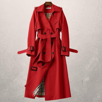 Women's Double-Breasted Trench Coat Warm Fabric with Adjustable Belt 11