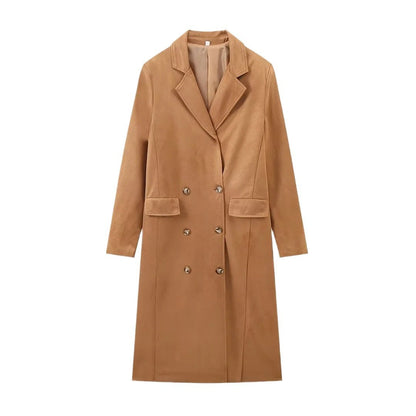 Women's Elegant Plush Long Sleeve Coat with Notched Collar 5