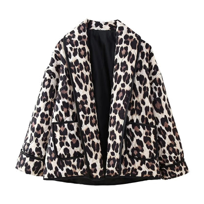 Women's Bold Leopard Print Cotton Coat for Stylish Comfort 2