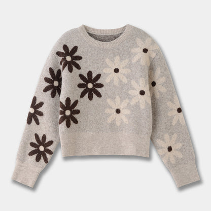 Women's Elegant Wool Sweater with Contrast Pattern Round Neck 4