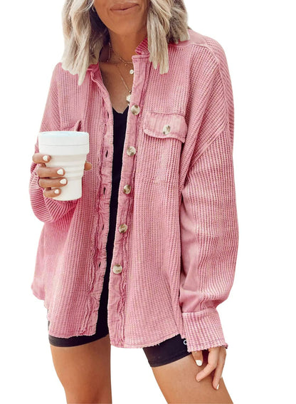 Women's Elegant Button-Up Shirt Jacket Versatile Long Sleeve 9