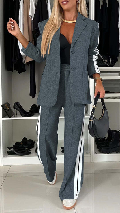 Women's Elegant Long Sleeve Casual Suit with Notched Collar 10