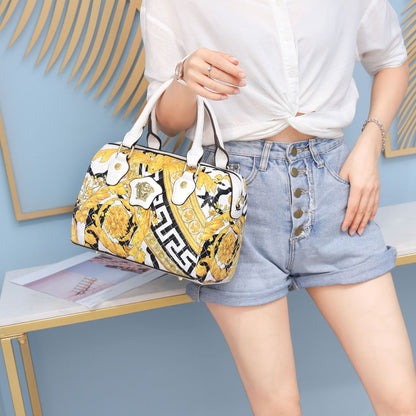 Women's Retro Boston Print Handbag Medium PU Pillow Bag 4