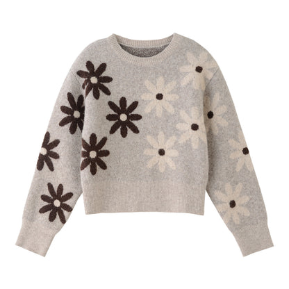 Women's Elegant Wool Sweater with Contrast Pattern Round Neck 3