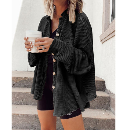 Women's Elegant Button-Up Shirt Jacket Versatile Long Sleeve 10