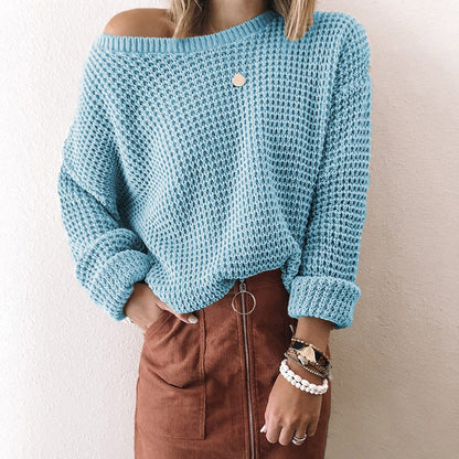 Women's Cozy Knit Asymmetrical Neck Sweater for Autumn and Winter 2