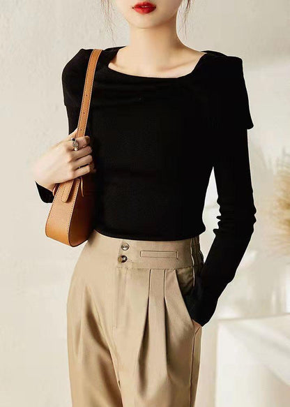 Women's Stylish Long-Sleeved Sweater with Diagonal Collar Acrylic Fiber 3