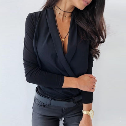 Women's Elegant Deep V-Neck Blouse Lightweight Comfortable Fabric 4