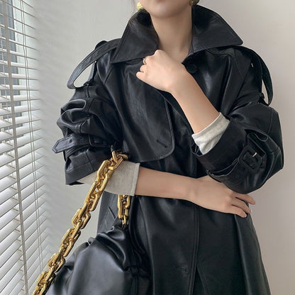 Women's Stylish Mid-Length Slimming PU Coat for Temperament Commute 2