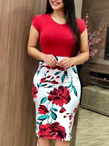 Women's Elegant Printed Midi Pencil Dress Comfortable Milk Silk 2