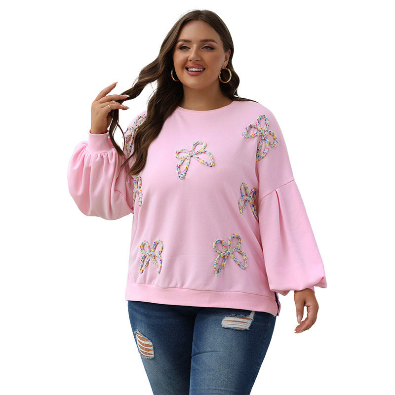 Women's Casual Loose Fit Pullover Sweatshirt with Bow Detail Polyester 6