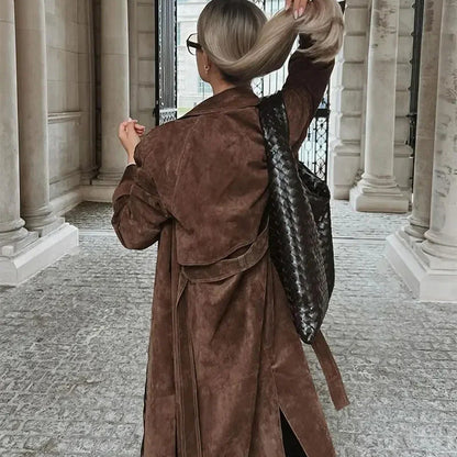 Women's Vintage Long Suede Coat Elegant Winter Style 3