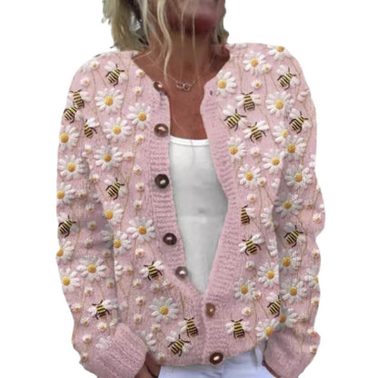 Women's 3D Printed Cardigan Sweater Knit Comfortable Modern Design 6