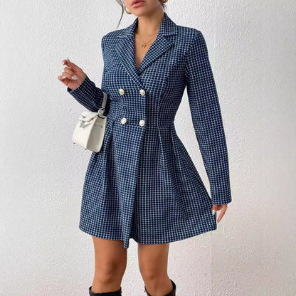 Women's Elegant Winter Coat V-Neck Long Sleeves Plaid Wool 5