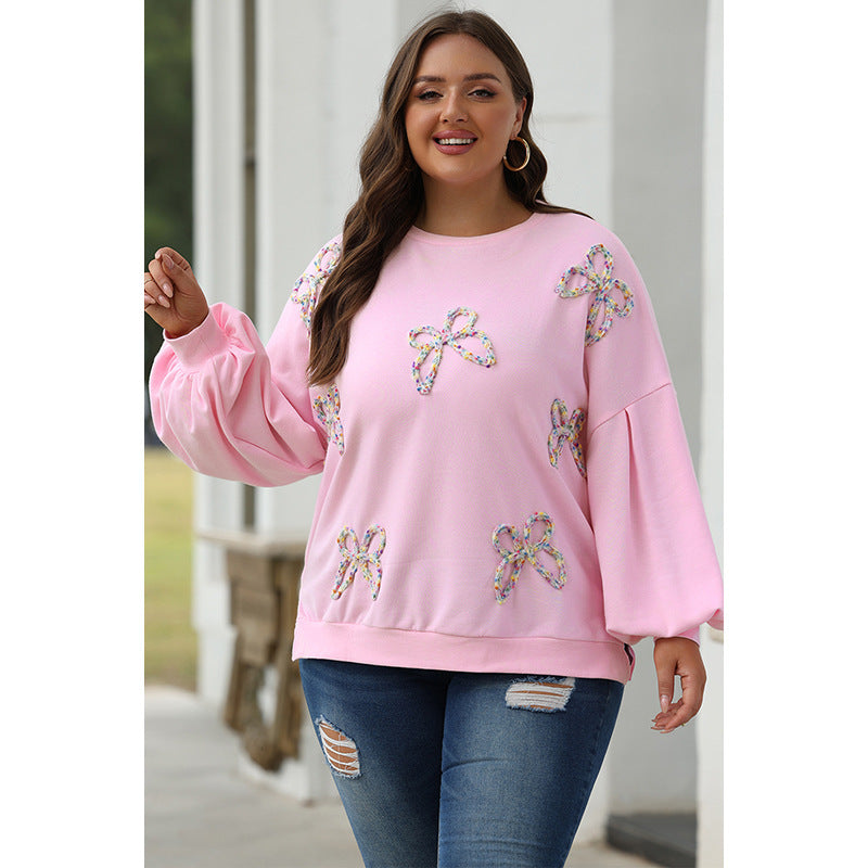 Women's Casual Loose Fit Pullover Sweatshirt with Bow Detail Polyester 4