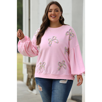 Women's Casual Loose Fit Pullover Sweatshirt with Bow Detail Polyester 4