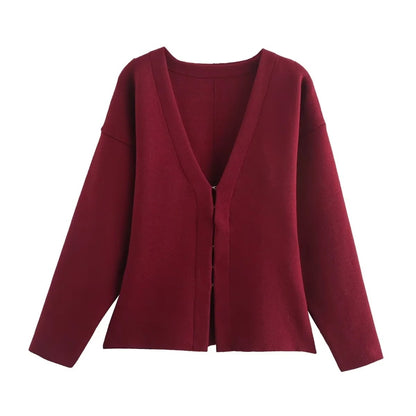 Women's Elegant Long Sleeve V-Neck Knit Suit Comfortable Soft Fabric 6