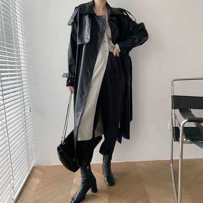 Women's Stylish Mid-Length Slimming PU Coat for Temperament Commute 5