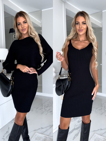 Women's Stylish Long Sleeve Top and Slim Suspender Skirt Set Polyester 9