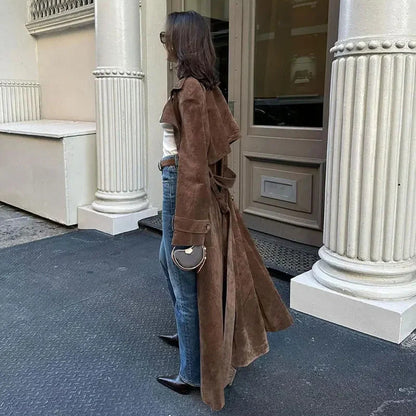 Women's Vintage Long Suede Coat Elegant Winter Style 7
