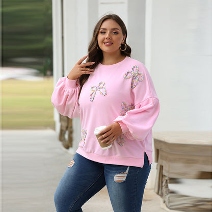 Women's Casual Loose Fit Pullover Sweatshirt with Bow Detail Polyester 8