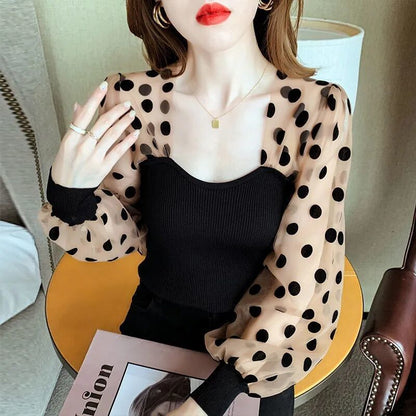 Women's Stylish Puff Sleeve Ice Silk Top Slim Fit 9